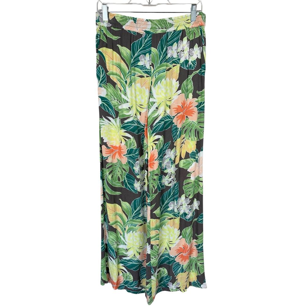 Volcom Excapism Wide Leg Pants Pull On Tropical Floral Print Pockets Women's M